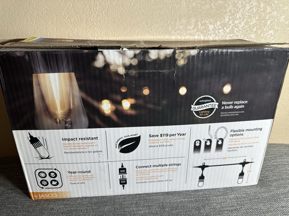 Enbrighten Café 24-Bulb 48 ft. Integrated LED String Lights, Black New