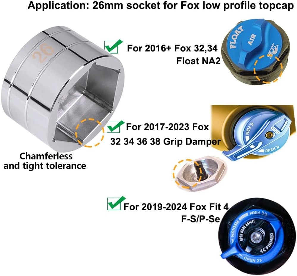 vbaxy 26mm Flat Socket Compatible with Fox Top Cap Nut One Size