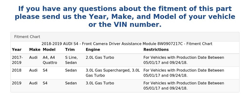 2018-2019 AUDI S4 - Front Camera Driver Assistance Module 8W0907217C