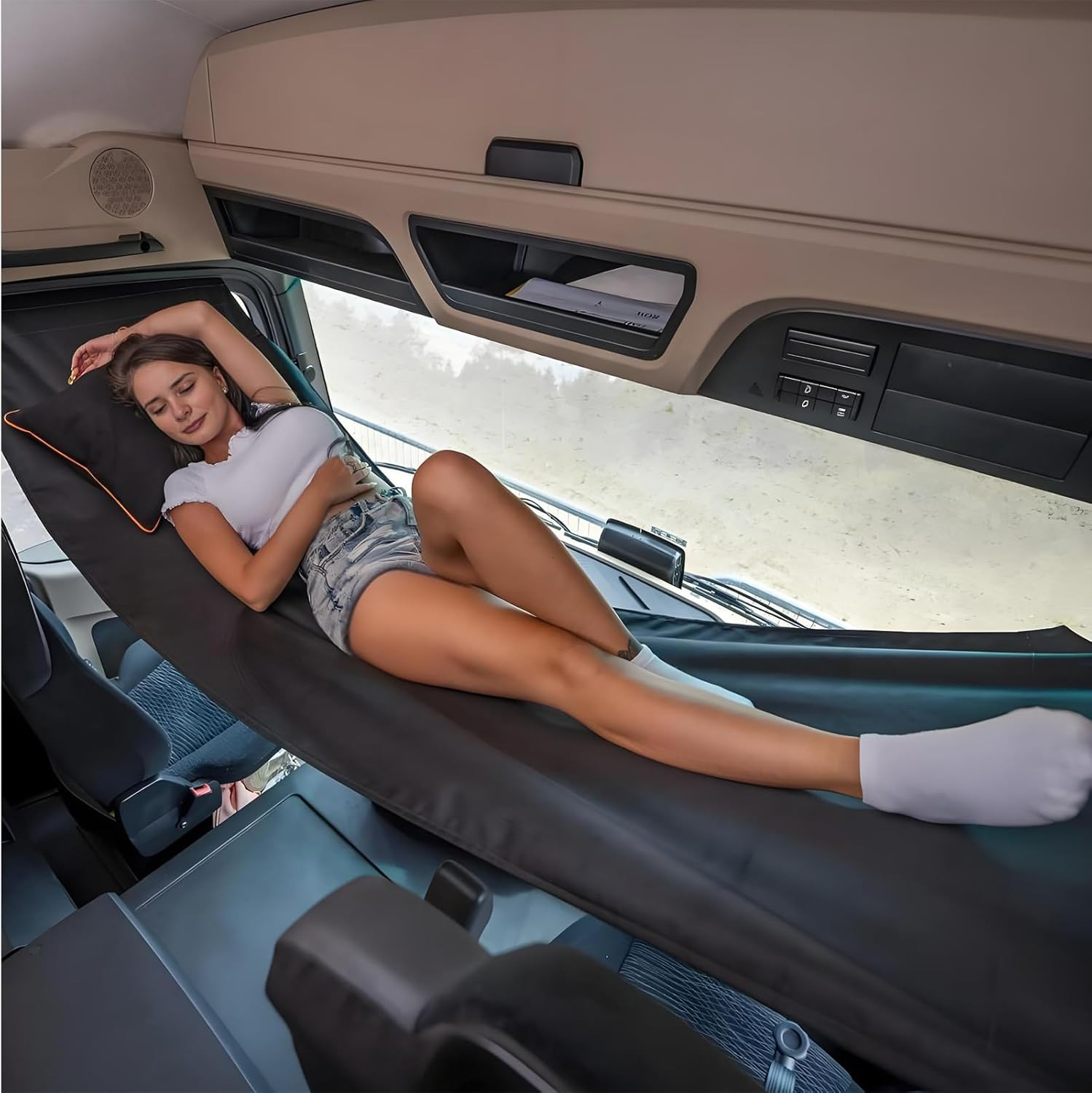 Truck Day Cab Hammock, Semi Truck Sleeping Solution, Black, Support over 150K...