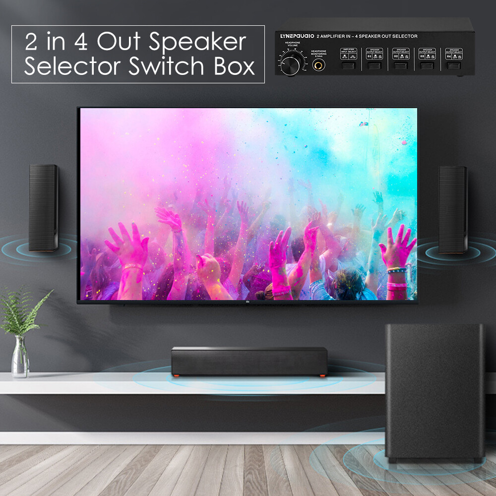 2 in 4 Out Speaker Selector Switch Box 4 Zone Amplifier & Speaker Selector O1Z2