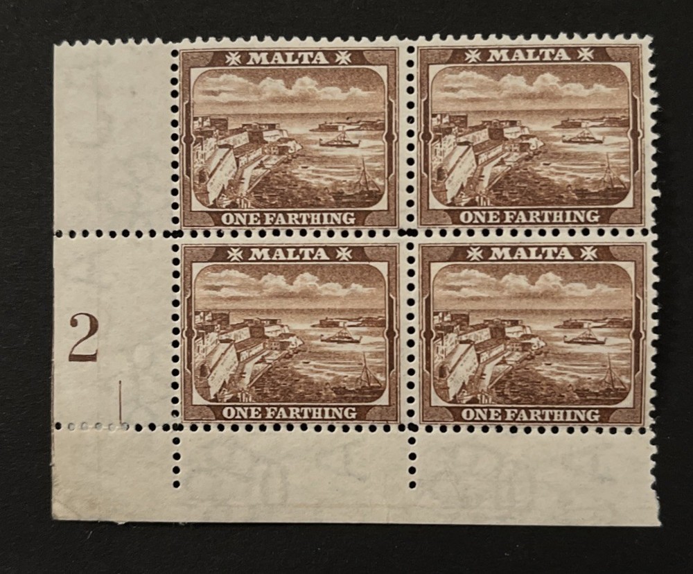 Malta SG45 1/4 Farthing Mint Margin Block With Control