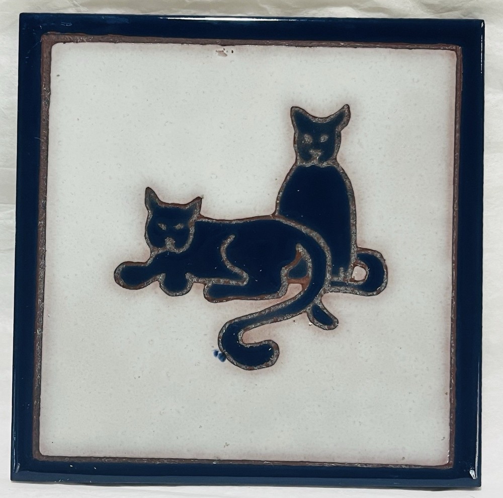 Vintage 1980 Framed Edilgres SPA Cat Tile Trivet Made in ltaly Ceramic
