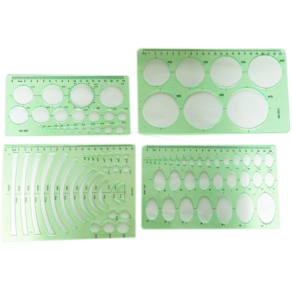 4PCS Circle Oval Radius Template Plastic Drawing Templates Clean Green Measur...