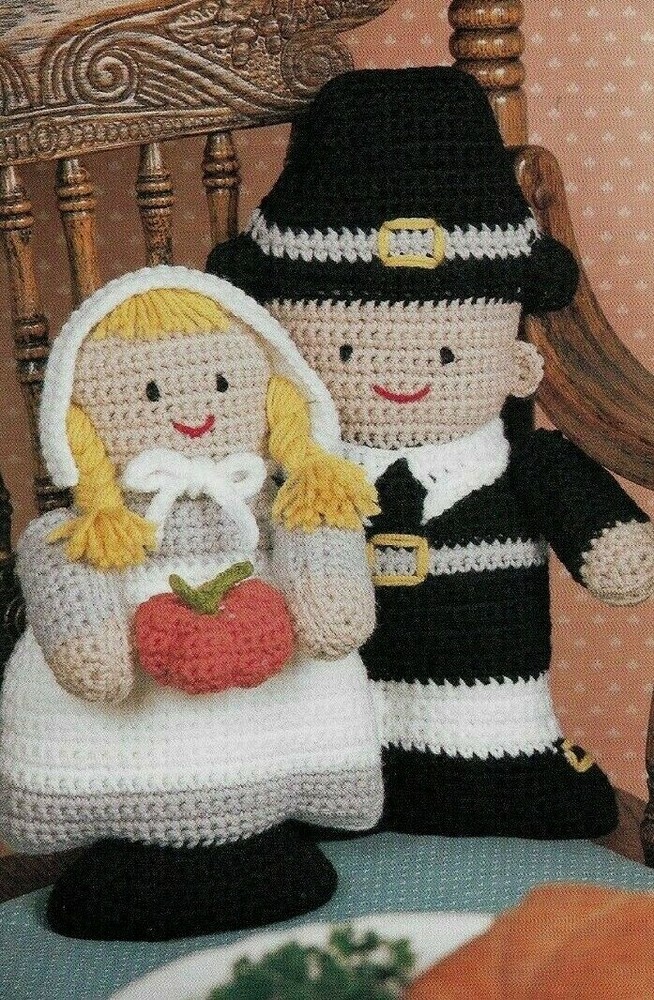 MR & MRS PILGRIM PILLOWS THANKSGIVING DIGEST SIZE CROCHET PATTERN INSTRUCTIONS