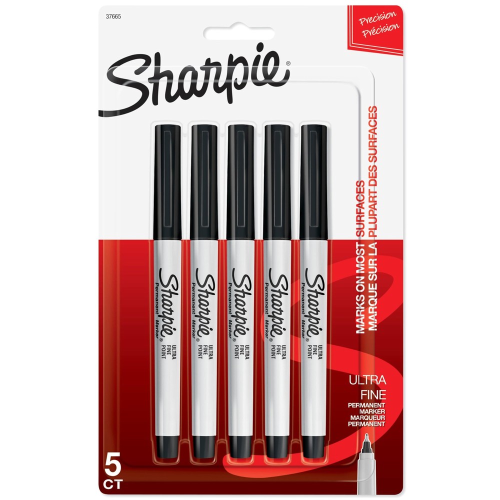Sharpie Ultra Fine Point Permanent Markers 5 Count Black Quick Drying Ink