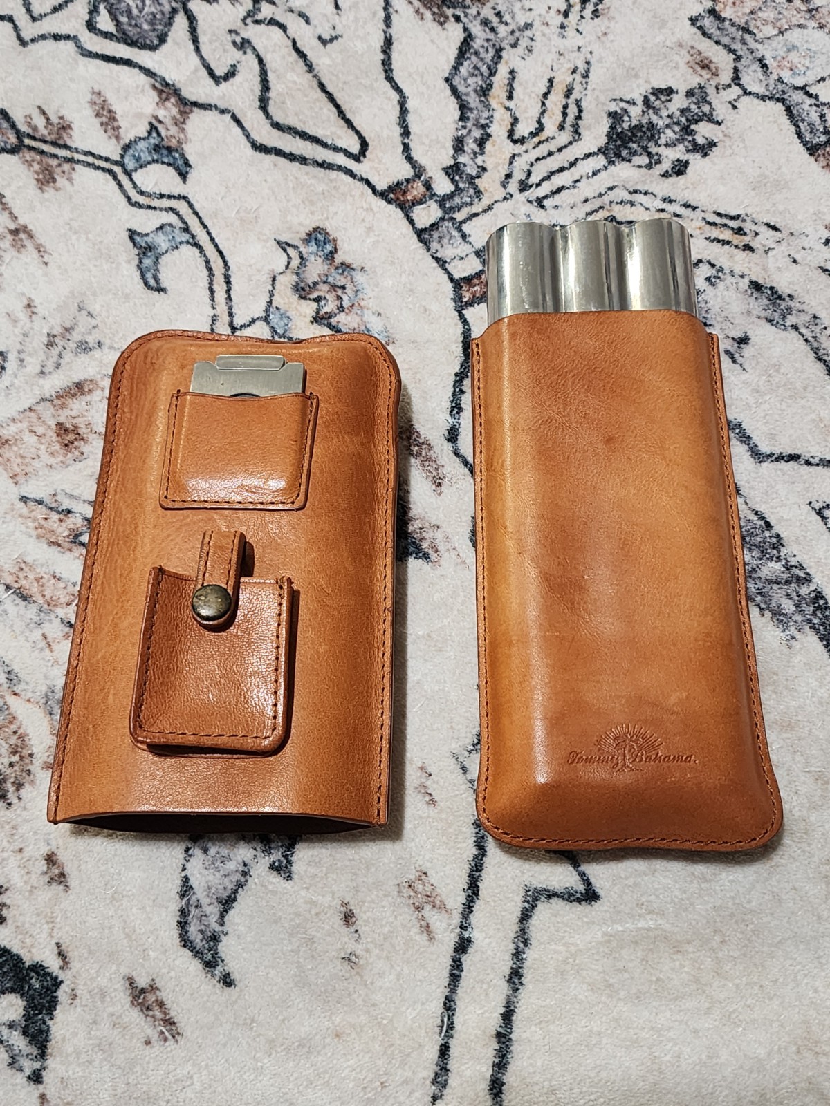 Vintage Tommy Bahama Leather Covered Travel Cigar Case with Flask