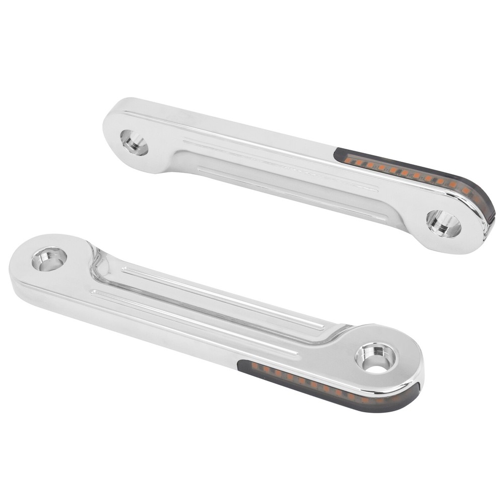 LED Front Flush Fork Chrome Turn Signal Running Bracket Light Fit For Harley FLH