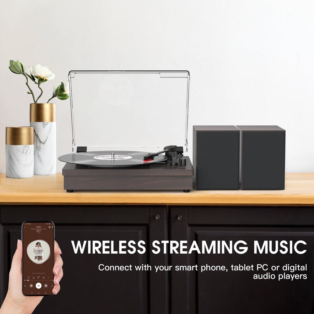 Record Player Bluetooth Turntable Vinyl Record Player with External Speakers 3 -