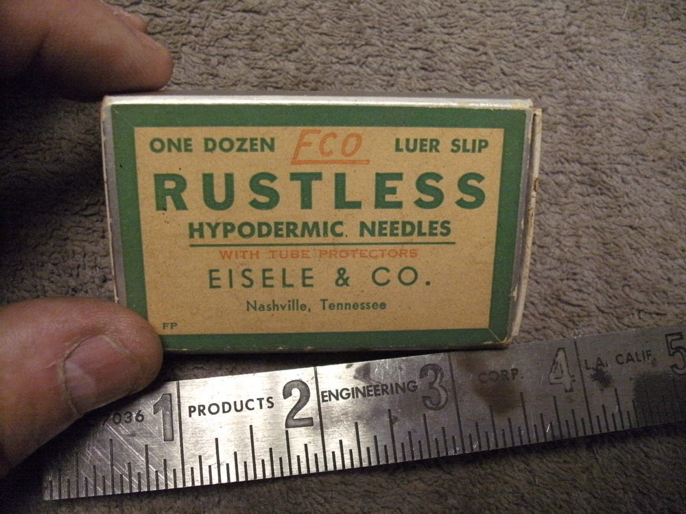 Vintage ECO Luer Slip Rustless Hypodermic Needles , Empty Box , Eisele & Co,