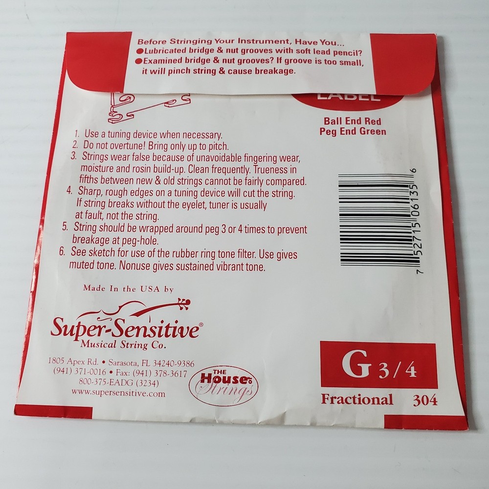 Red Label Cello G Single String 3/4 Super Sensitive Ss6135 New