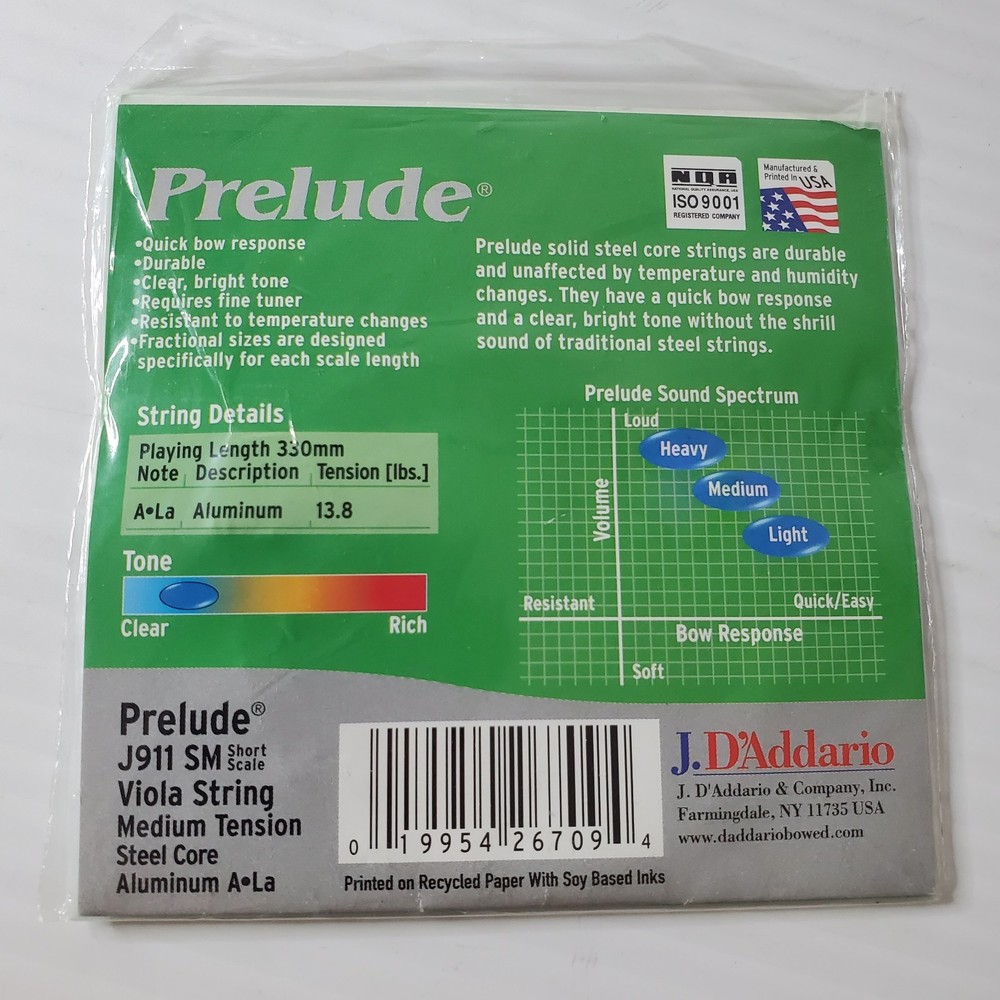 D'Addario Prelude Viola Single A String Short Scale Medium Tension J911