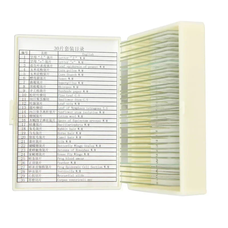 30PC Prepared Biological Basic Tissues Science Cover Slips Microscope Slides