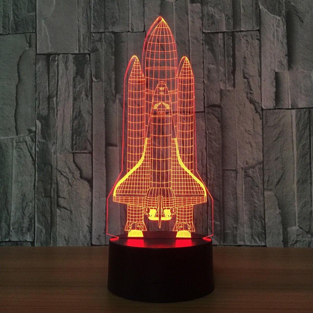 3D Space Rocket Night Light 7-Color Changing LED Table Lamp W/ Remote Control G