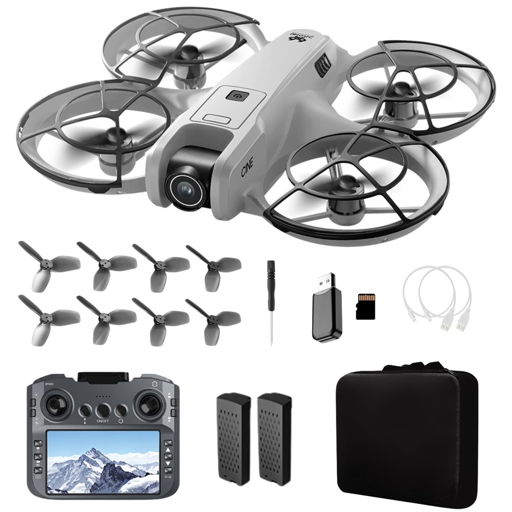 Hobby RC Drone with 180° Adjustable HD Camera & Large Screen Controller, Grey