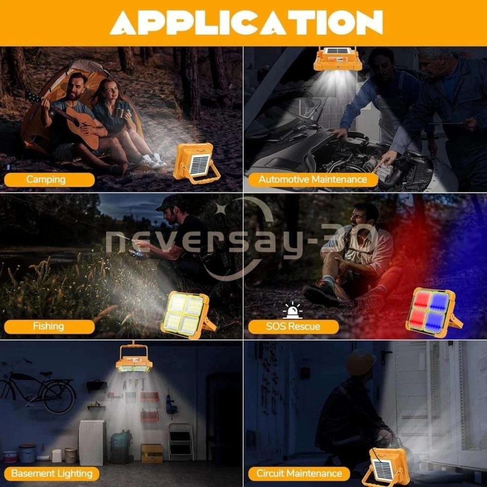 Portable LED Solar Work Light USB Rechargeable Emergency Worklight Security Lamp