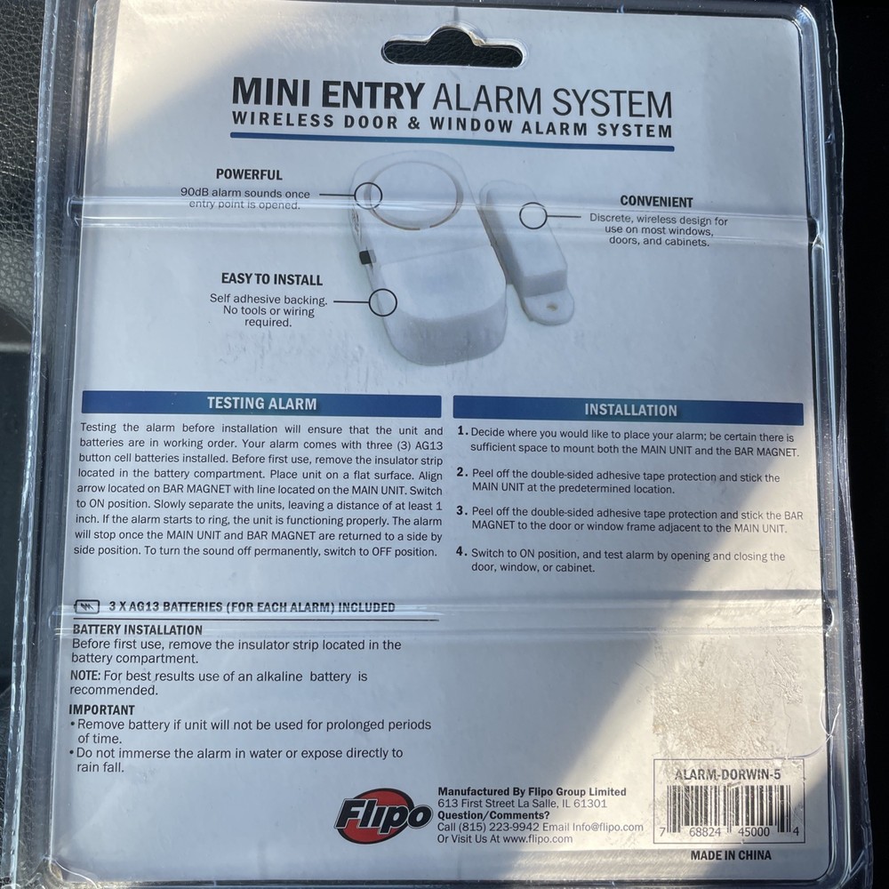 Flipo Mini Entry Alarm System 5-Pack Wireless Door & Window System NEW