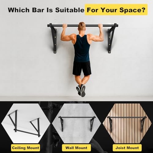 Pull Up Bar Wall Mounted, Adjustable Depth 51" Chin Up Bar, Strength Black