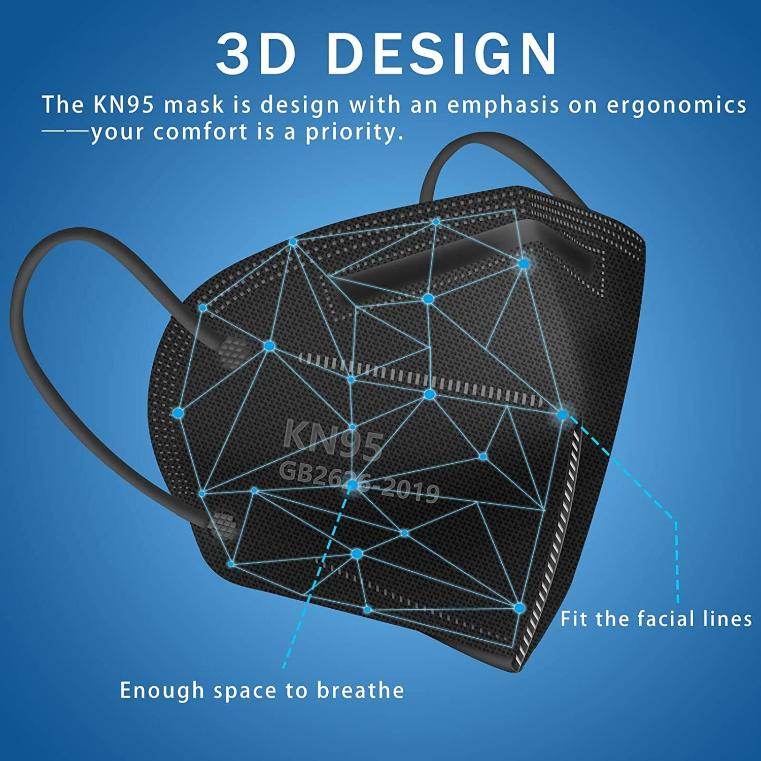 10/50/100 Pcs Black KN95 Protective 5 Layer Face Mask BFE 95% Disposable Masks