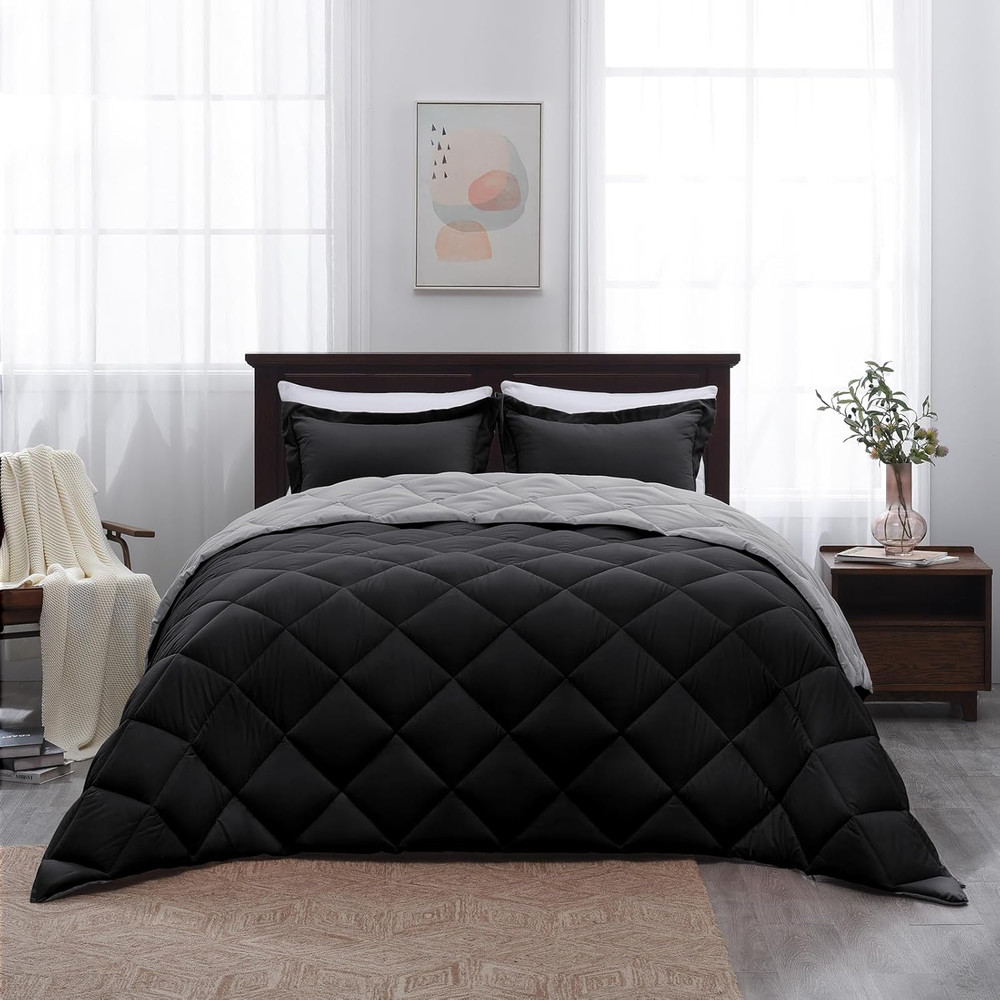 Queen Comforter Set - Black Comforter Set Queen, Reversible Bed Comforter Queen