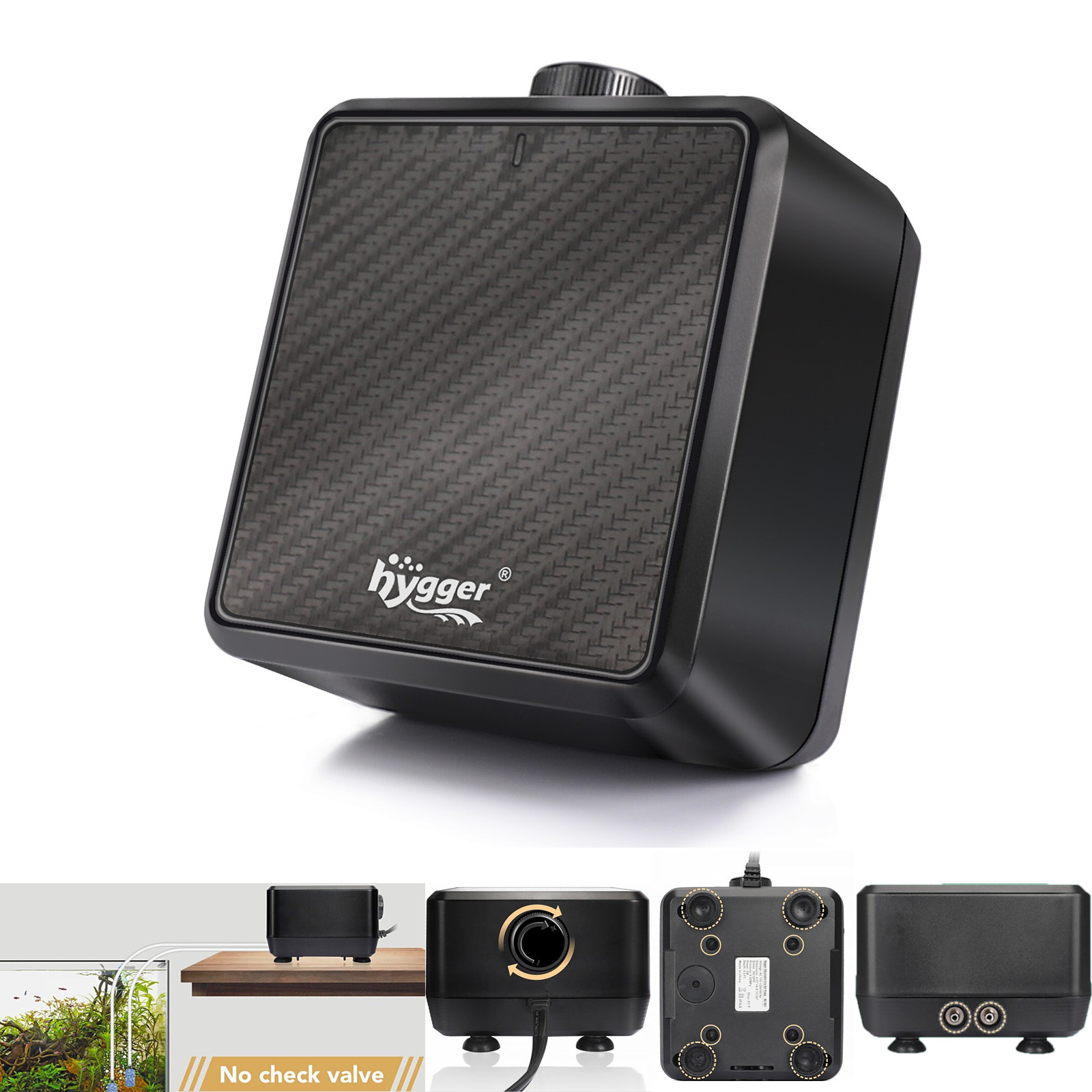 hygger Up to 600 Gal Silent Air Pump Dual Outlet Adjustable 5W/10W for Fish Tank