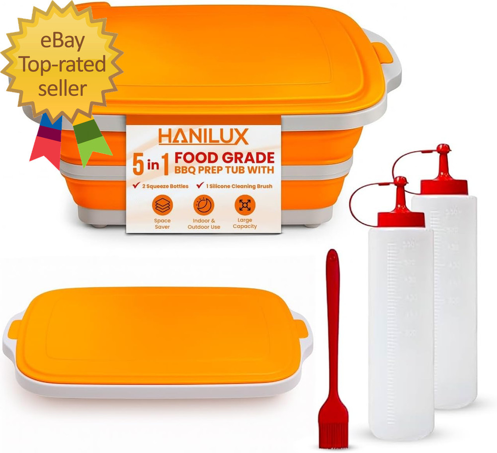 Collapsible BBQ Prep Tub with Meal Prep Marinating Container Include 2 Squeeze