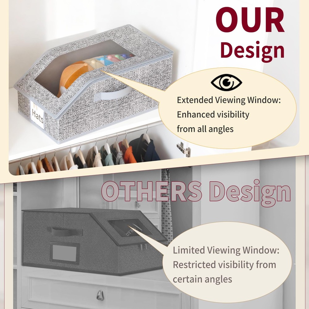 3 Pack Stackable Hat Organizer for Baseball Caps, Hat Storage with Clear Wind