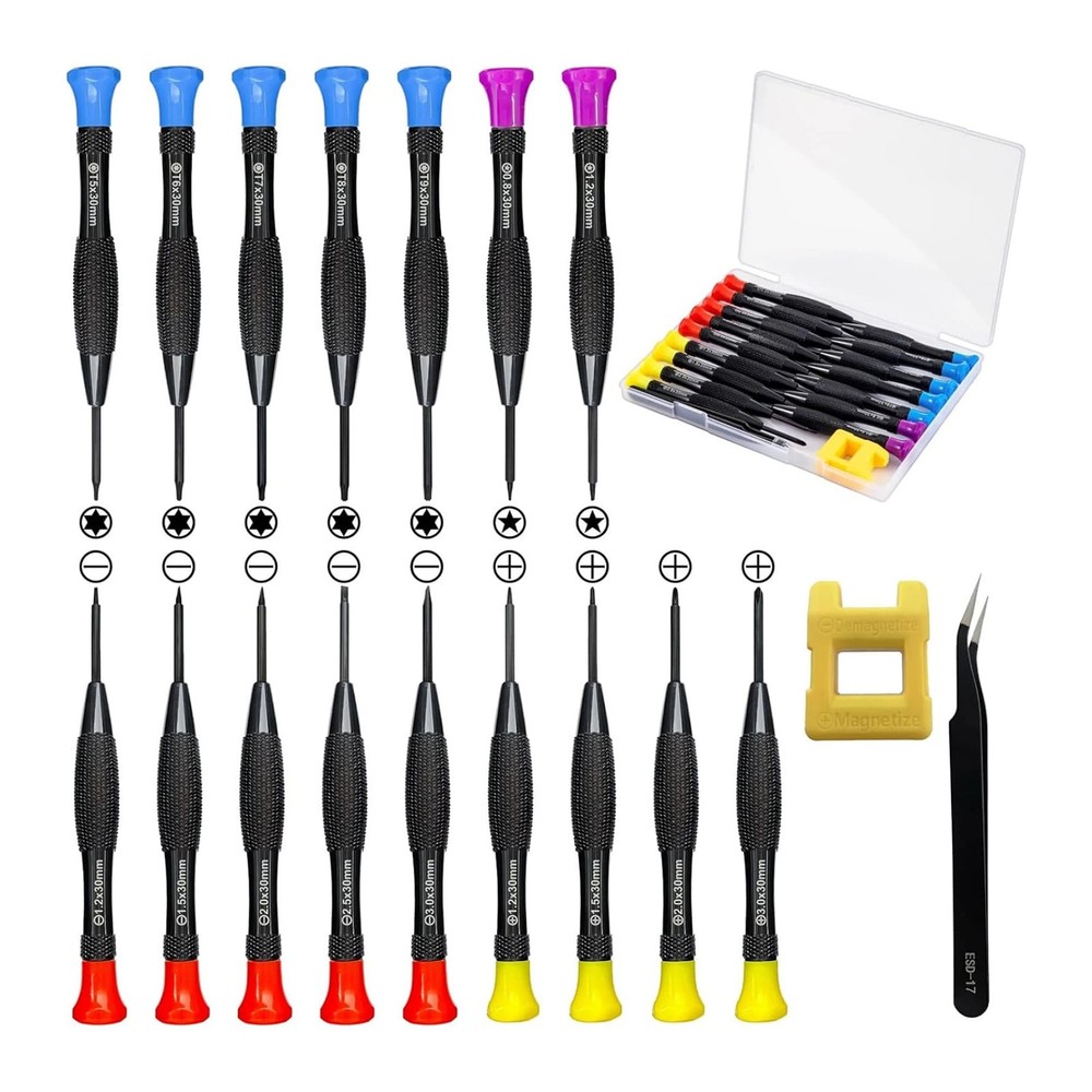 Precision Screwdriver Set 18PCS Colored Coded Red Flat Yellow Phillips Blue Torx