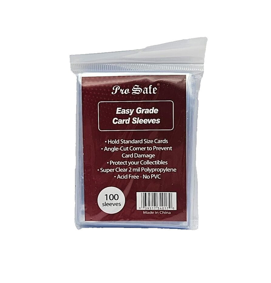 (100-Pack) Pro-Safe Easy Grade Card Sleeves - Angle Cut Corners Prevent Damage