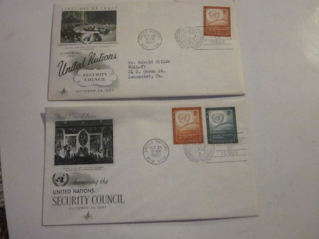 2 UN FDC 1957 SECURITY COUNCIL Scott #55/56 ART CRAFT CACHETS