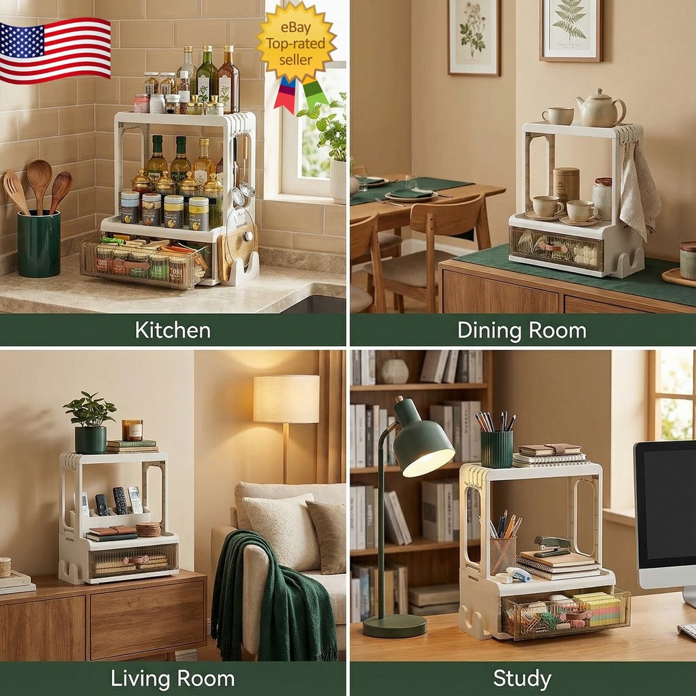 3-Tier Spice Rack, Solid Side Large Capacity Storage Box for Cabinet/Countertop