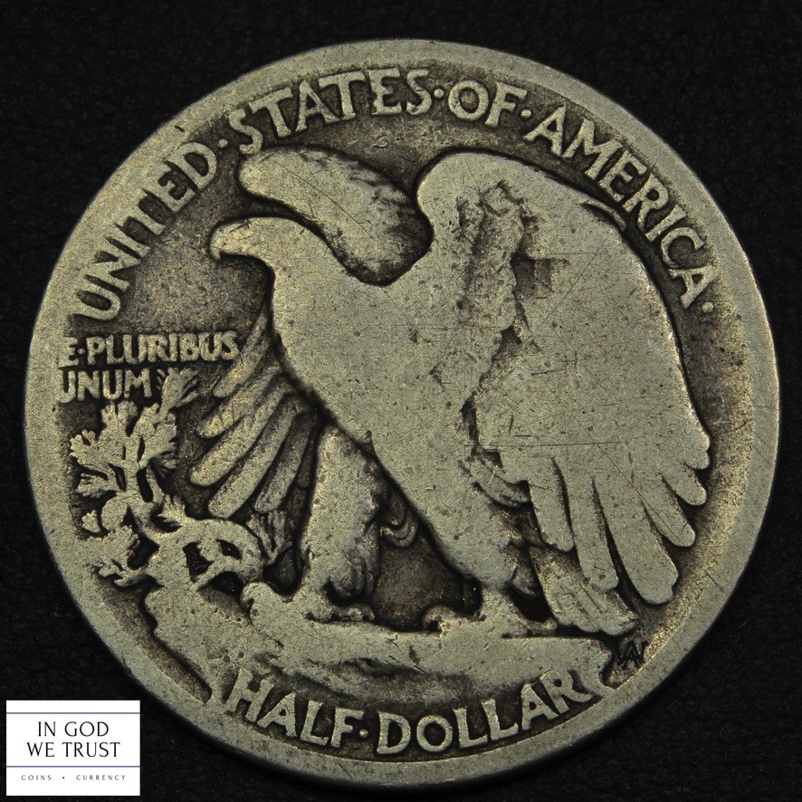 1916 D Walking Liberty Silver Half Dollar 50C