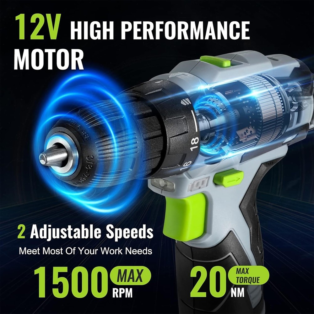 Complete Home Maintenance Tool Kit: 12V Cordless Drill & 61 Essential Tools