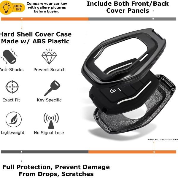 Glossy Black Carbon Fiber Pattern Key Fob Shell Compatible with Smart Key