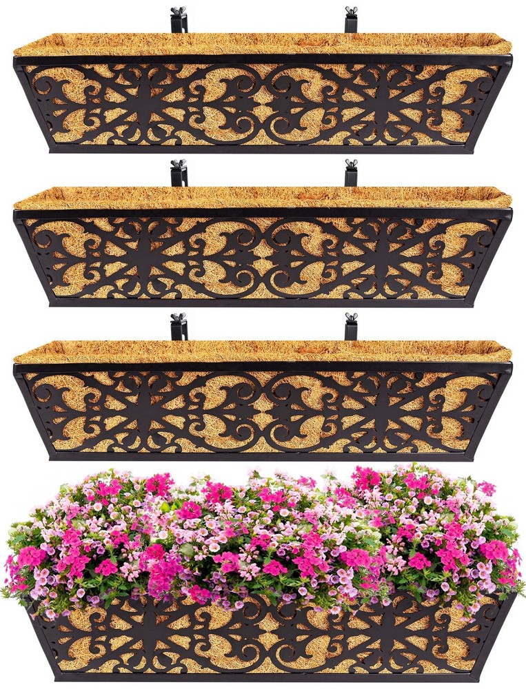 4 Pack 24 Inch Window Boxes Planters Railing Planter Box with Adjustable Brac...