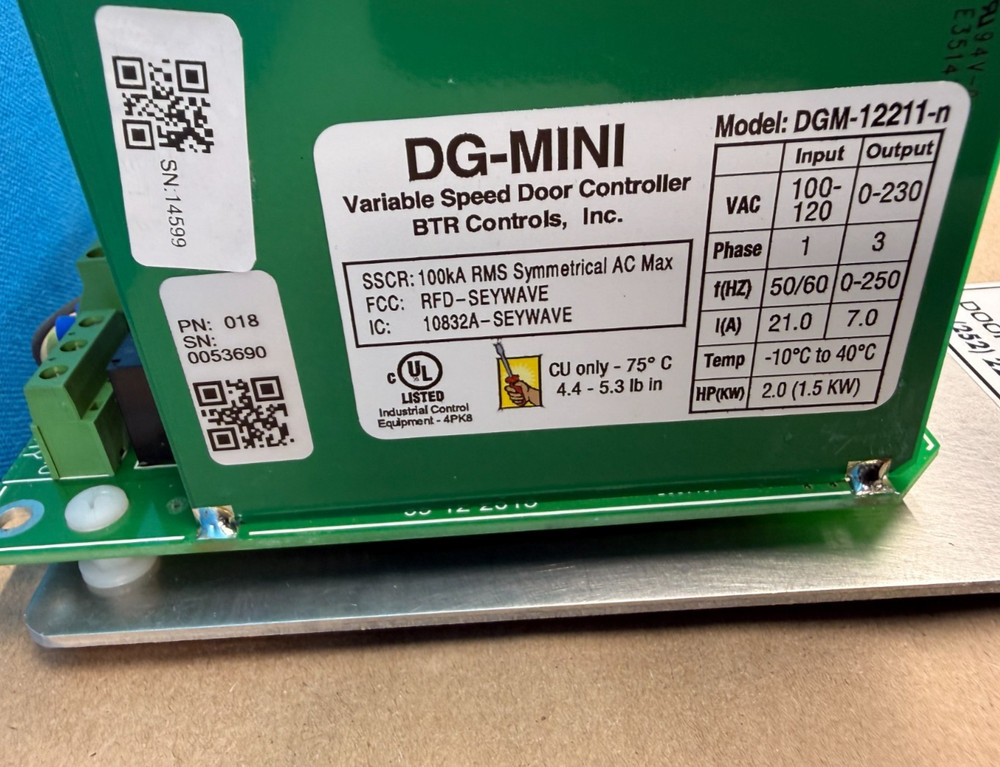 BTR Controls DG-MINI DGM-12211-N Variable Speed Door Controller 120V 1PH