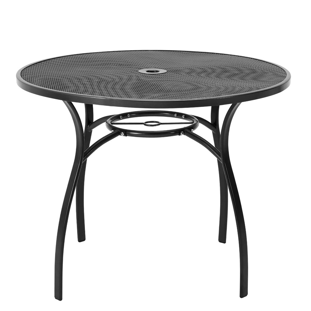 Patio Dining Table Rectangular Outdoor Table w/Umbrella Hole Round Outside Table