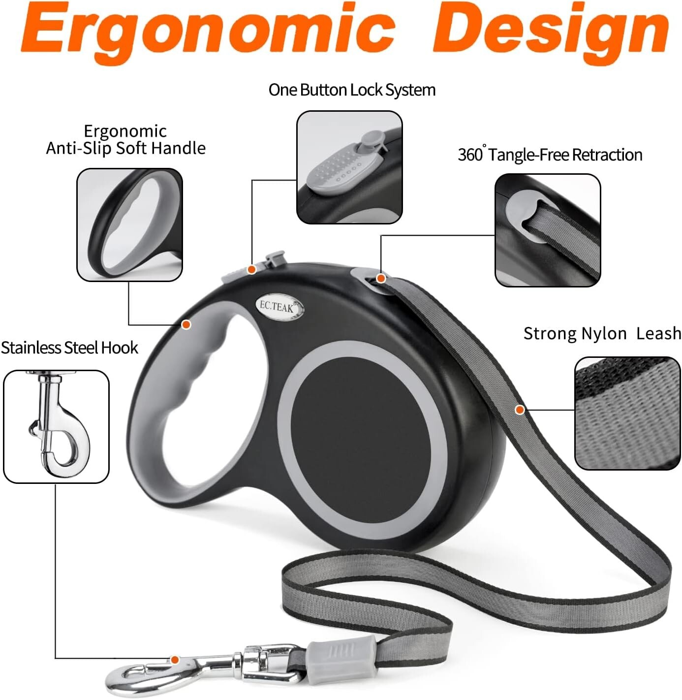 26 FT RETRACTABLE DOG LEASH Extra Large Tangle Free Heavy Duty Pet Dogs Walking