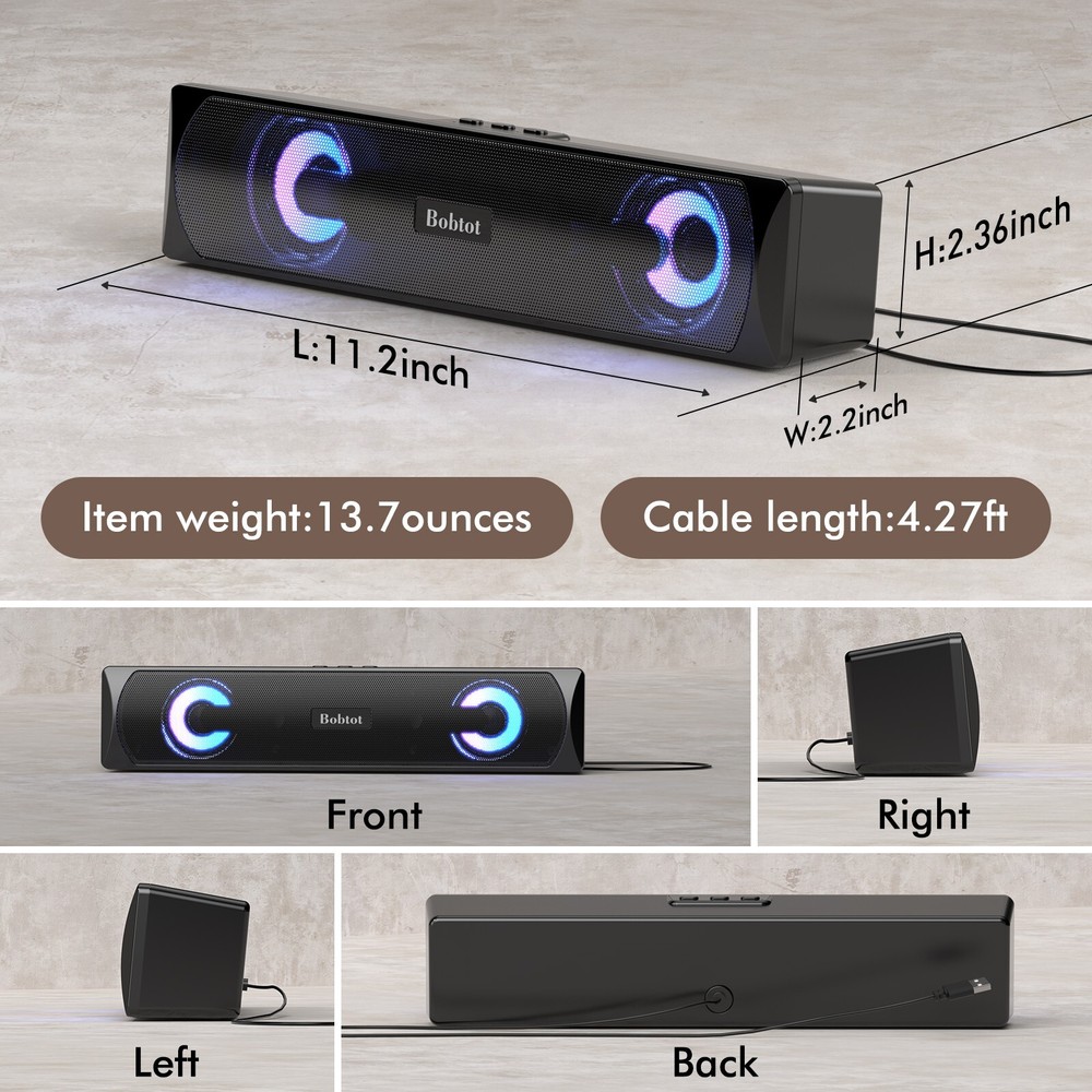 Computer Speaker Bluetooth Game Sound Bar Audio Wireless USB Wired HiFi Stereo