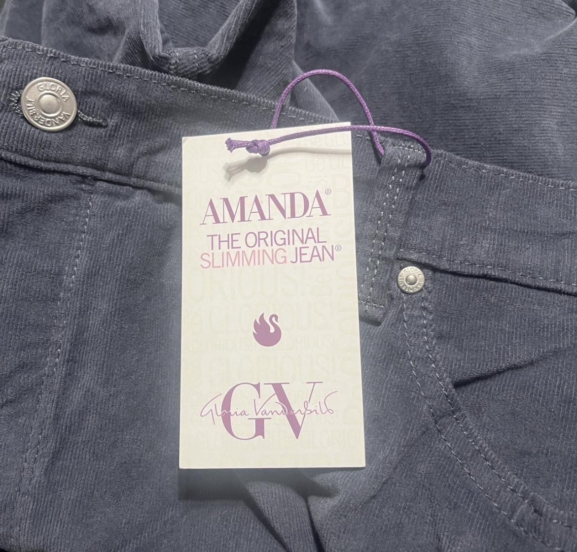 Gloria Vanderbilt Sz 24W Original Slimming Jeans Gray Corduroy High Rise