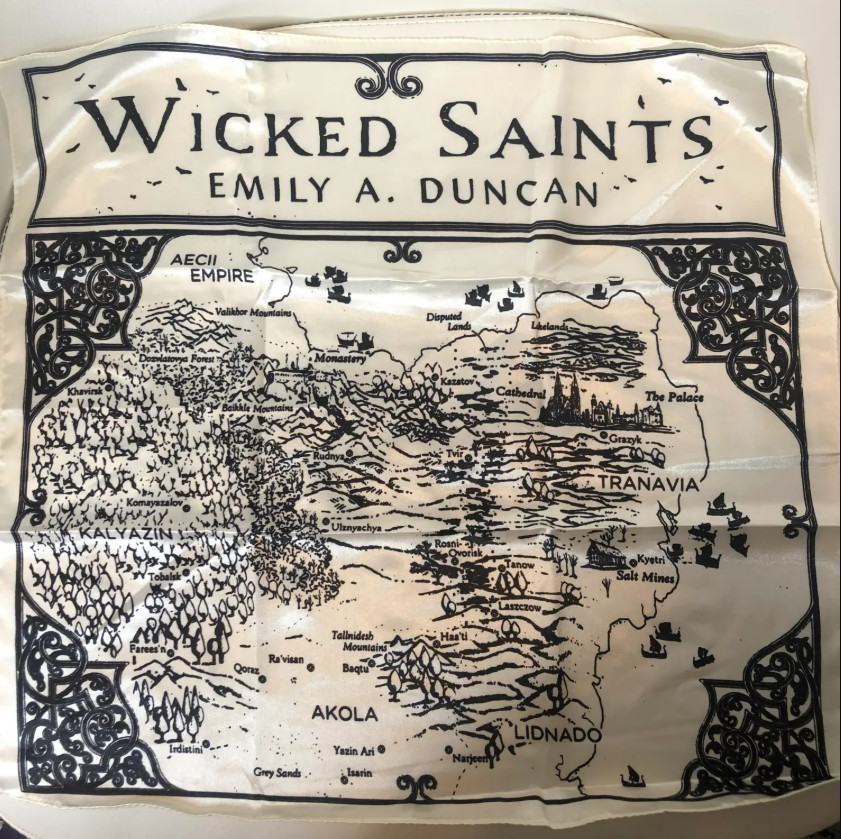 Owlcrate Wicked Saints Fabric Map Handkerchief 16.5" NIP