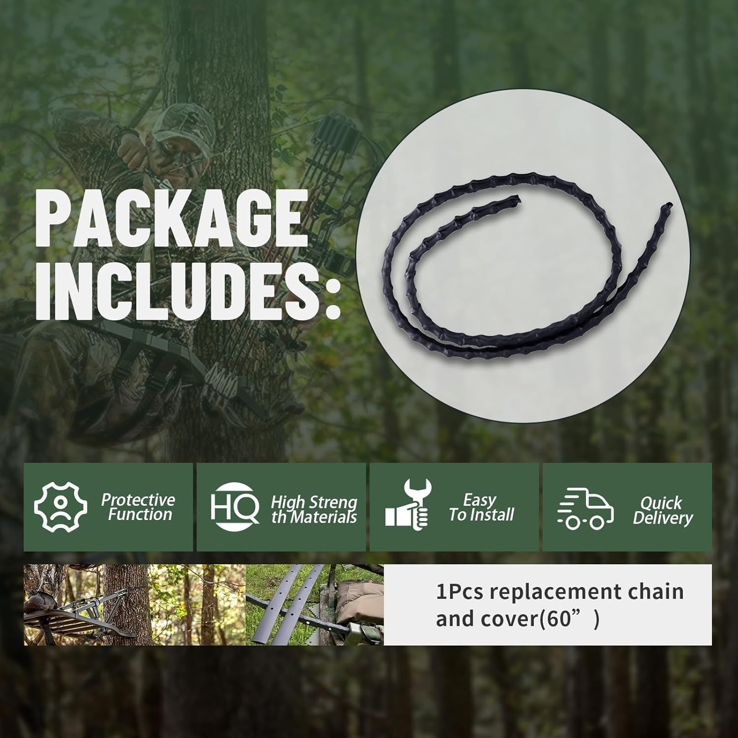 60” Replacement Chain & Cover Fits API Climbing Stand Climber Hunting Stand New