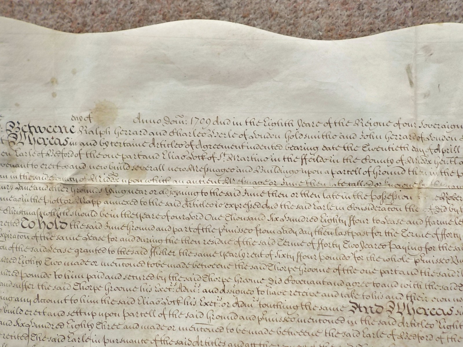 1709 London Covent Garden Drury Lane Vellum Deed Indenture + extra Document