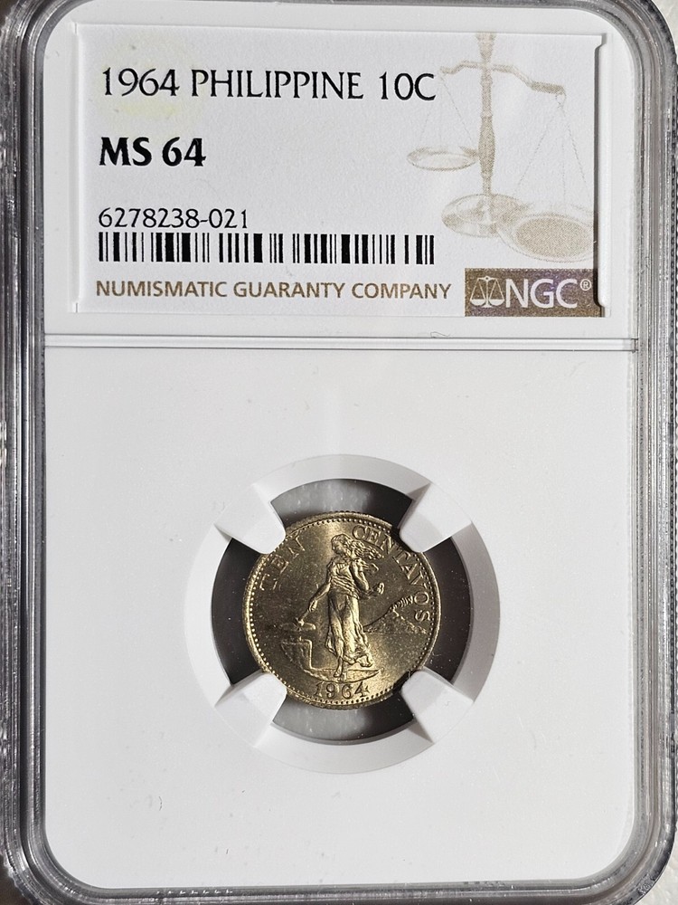 Philippines 10 Centavos 1964 NGC MS 64