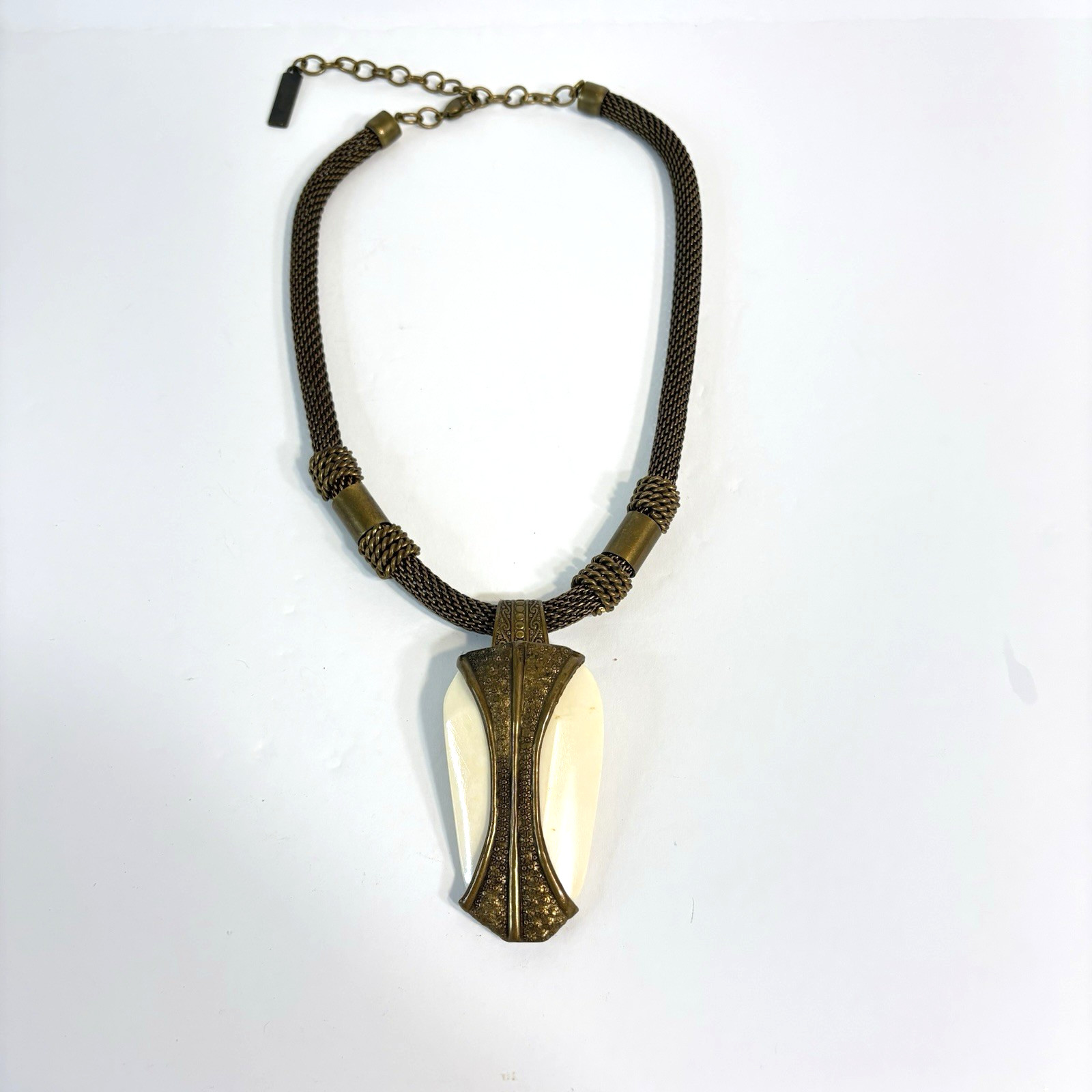 Jan Michaels Necklace Antiqued Brasstone Chunky Pendant Ethnic Boho Artisan