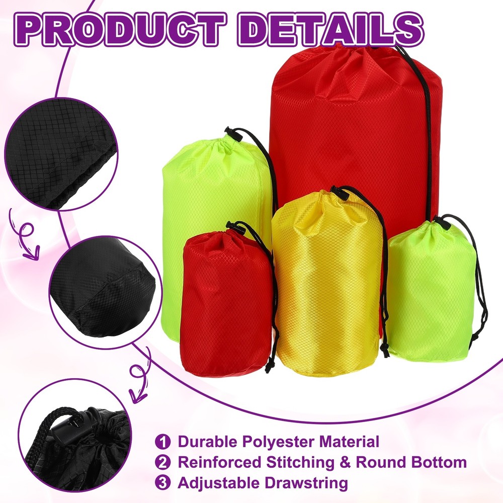 Stuff Sack, Waterproof Ditty Bags with Toggle 3x7In & 2 Pack & Black