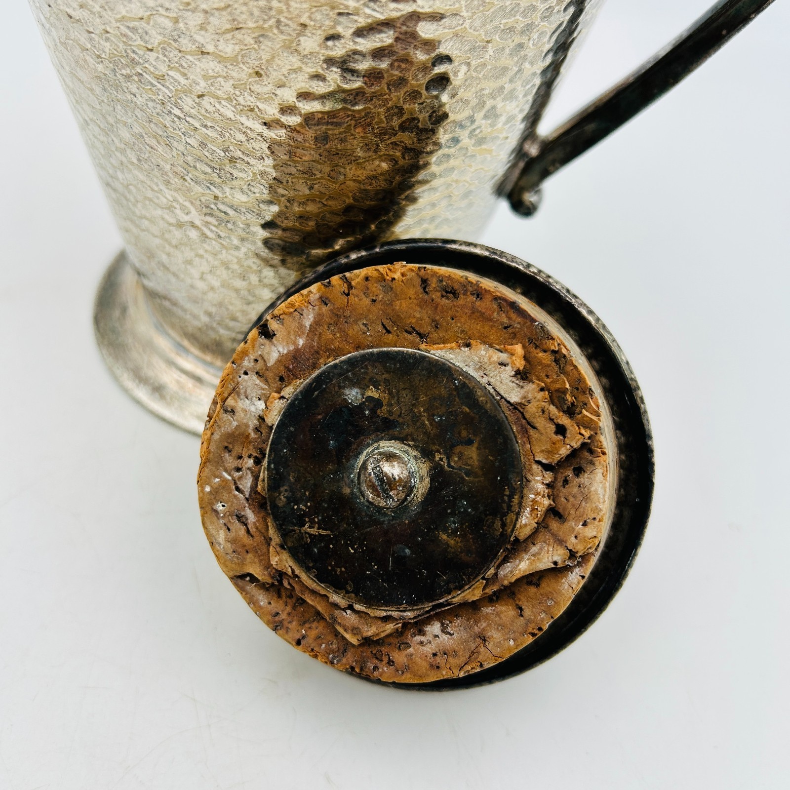 Art Deco Hammered Nickel Silver Plated Cocktail Martini Shaker Cork Lid Cap VTG