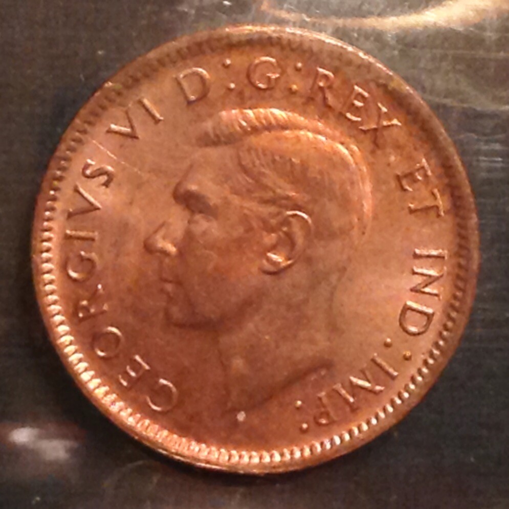 1943 Canada George VI One Cent ICCS Graded RED Uncirculated cd