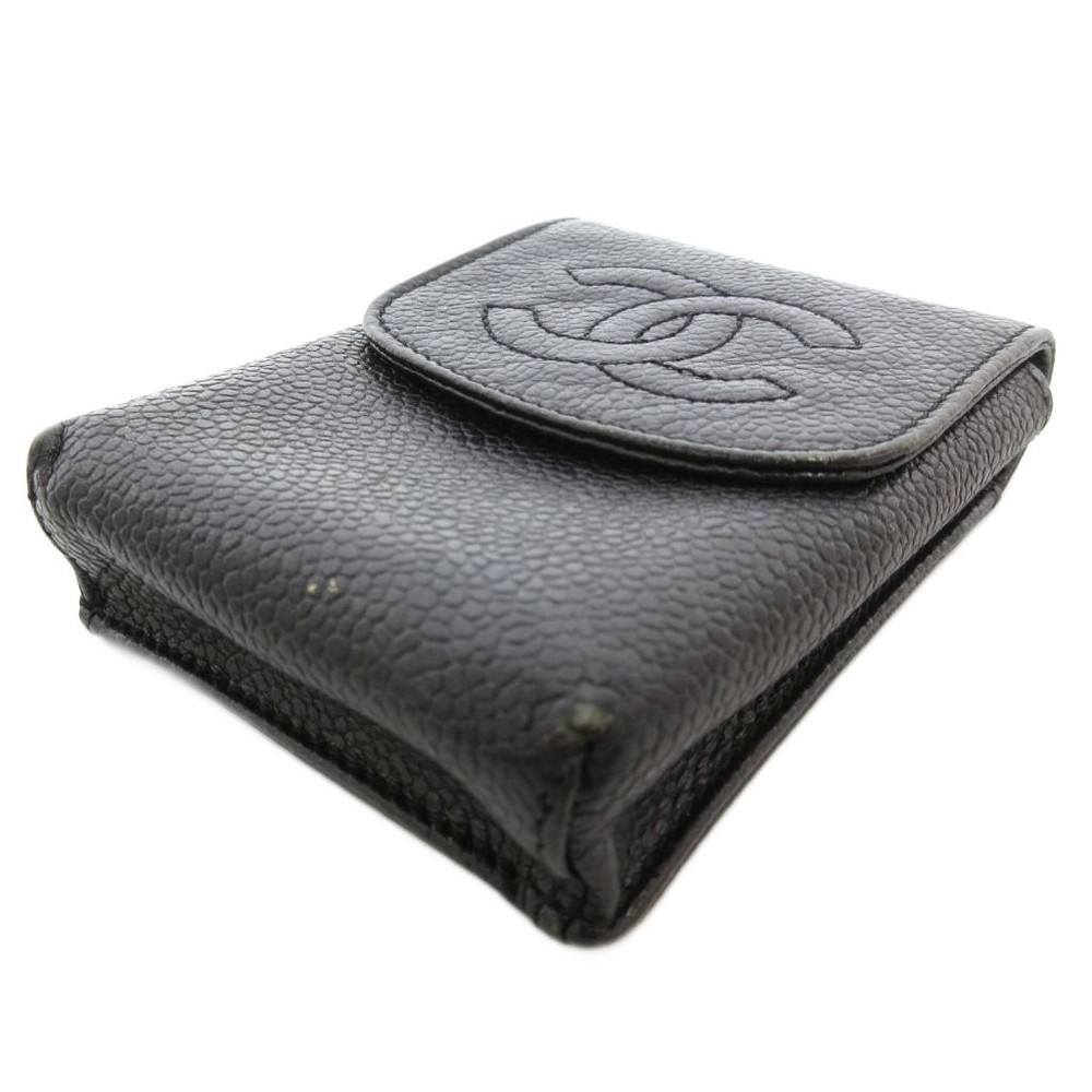CHANEL Leather Cigarette Case Black Caviar Coco Mark Used