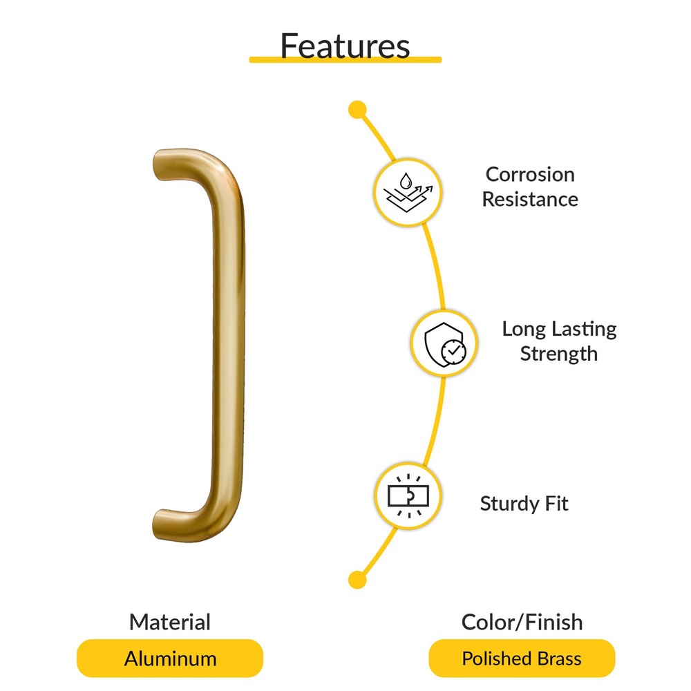 Brixwell Solid Pull Handle Brass 8" CTC Polished Brass Finish